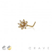 MULTI CZ FLOWER 316L SURGICAL STEEL L-SHAPE NOSE RING
